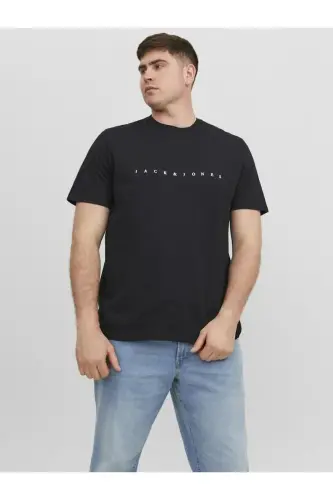 Logolu Bisiklet Yaka Tisört- Büyük Beden Battal Boy - Siyah31 