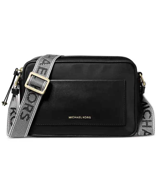 Michael Kors Logo Large Nylon Crossbody with Webbing Strap - Black - MICHAEL KORS