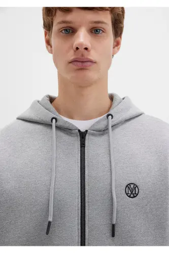 Mühür Logo Nakışlı Kapüşonlu Fermuarlı Gri Sweatshirt 066979-34686 - (No Color) - 6