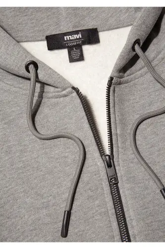 Mühür Logo Nakışlı Kapüşonlu Fermuarlı Gri Sweatshirt 066979-34686 - (No Color) - 7