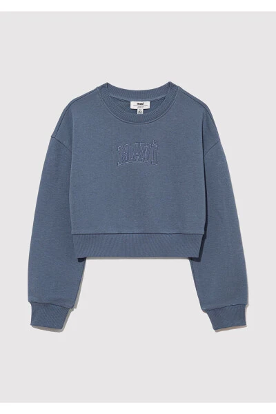 Logo Baskılı Crop Sweatshirt 7s10078-70871-Mavi - 3