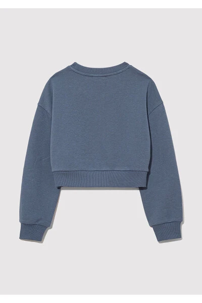 Logo Baskılı Crop Sweatshirt 7s10078-70871-Mavi - 4