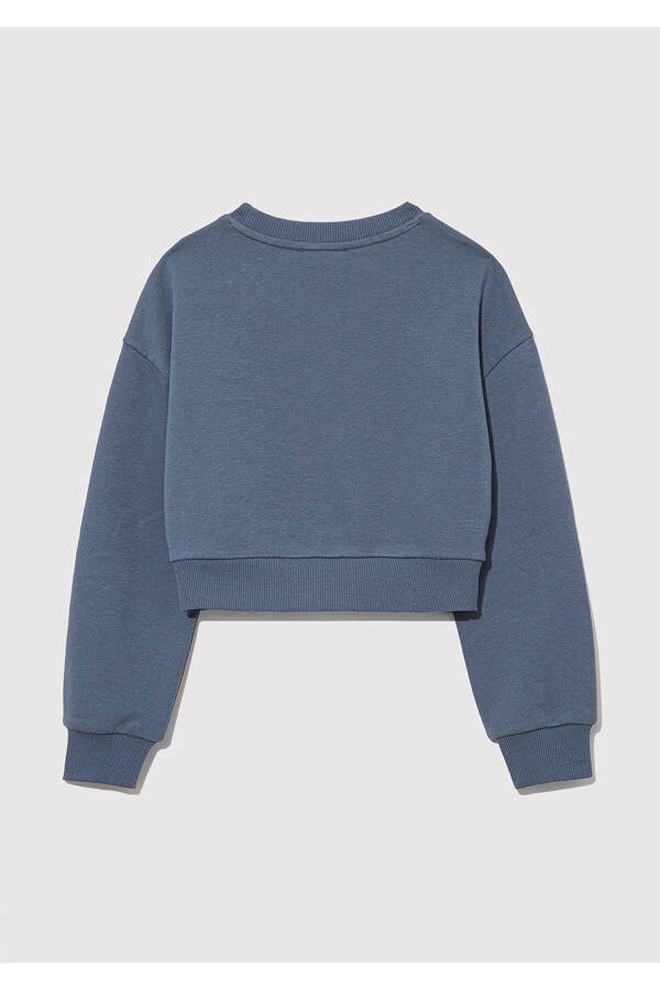Logo Baskılı Crop Sweatshirt 7s10078-70871-Mavi - 4