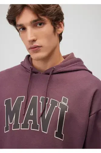 Logotipi bosilgan kapüşonli jigarrang svitşot 067149-70260-Jigarrang - 5