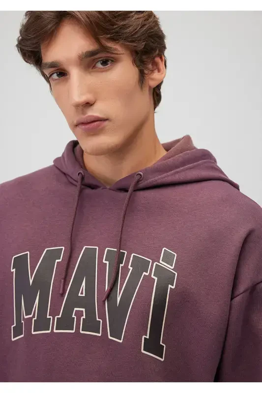 Logotipi bosilgan kapüşonli jigarrang svitşot 067149-70260-Jigarrang - 5