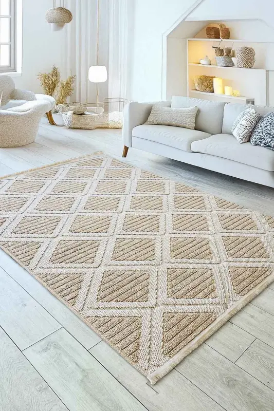 Lola İskandinav Dokuma Bukleli Bej Modern Salon Halısı Mutfak Halısı Koridor Halısı Yolluk-Krem Bej - DECOMIA HOME