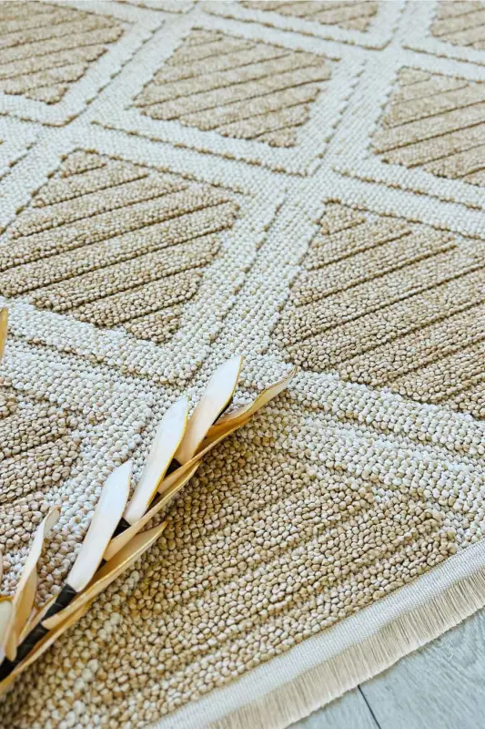 Lola İskandinav Dokuma Bukleli Bej Modern Salon Halısı Mutfak Halısı Koridor Halısı Yolluk-Krem Bej - 2