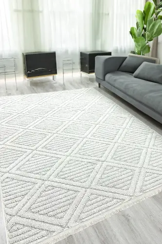 Lola İskandinav Dokuma Bukleli Beyaz Modern Salon Halısı Mutfak Halısı Koridor Halısı Yolluk-Kırık Beyaz - 1