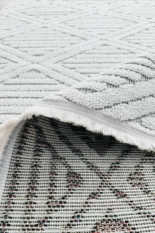 Lola İskandinav Dokuma Bukleli Beyaz Modern Salon Halısı Mutfak Halısı Koridor Halısı Yolluk-Kırık Beyaz - 3