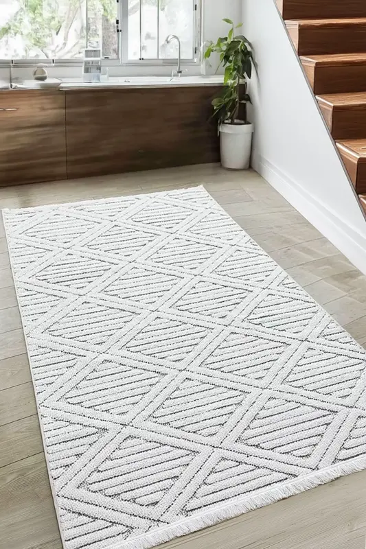 Lola İskandinav Dokuma Bukleli Beyaz Modern Salon Halısı Mutfak Halısı Koridor Halısı Yolluk - Kırık Beyaz - 2