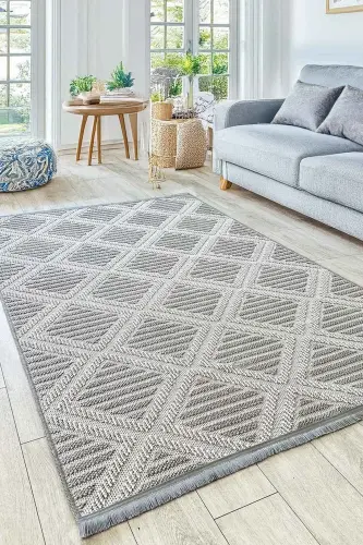 Lola İskandinav Dokuma Bukleli Gri Modern Kaymaz Salon Halısı Mutfak Halısı Koridor Halısı Yolluk - Gri - 6