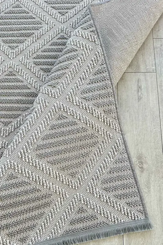Lola İskandinav Dokuma Bukleli Gri Modern Kaymaz Salon Halısı Mutfak Halısı Koridor Halısı Yolluk - Gri - 8