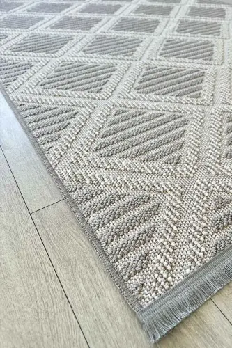 Lola İskandinav Dokuma Bukleli Gri Modern Kaymaz Salon Halısı Mutfak Halısı Koridor Halısı Yolluk - Gri - 9
