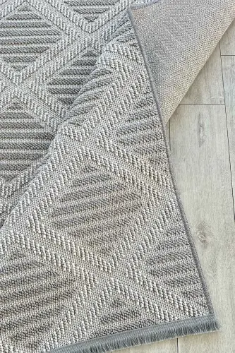 Lola İskandinav Dokuma Bukleli Gri Modern Kaymaz Salon Halısı Mutfak Halısı Koridor Halısı Yolluk - Gri - 4