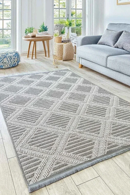 Lola Scandinavian Woven Boucle Grey Modern Non-Slip Living Room Rug Kitchen Rug Hallway Rug Runner - DECOMIA HOME