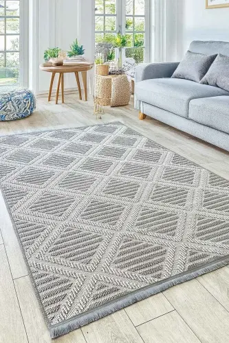 Lola Scandinavian Woven Boucle Grey Modern Non-Slip Living Room Rug Kitchen Rug Hallway Rug Runner - 2
