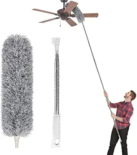 Lomida Microfiber Duster with Extension Pole(Stainless Steel), Extra Long 100 inches, with Bendable Head, Extendable Duster for Cleaning High Ceiling Fan, Interior Roof, Cobweb, Gap Dust Wet or Dry - 1