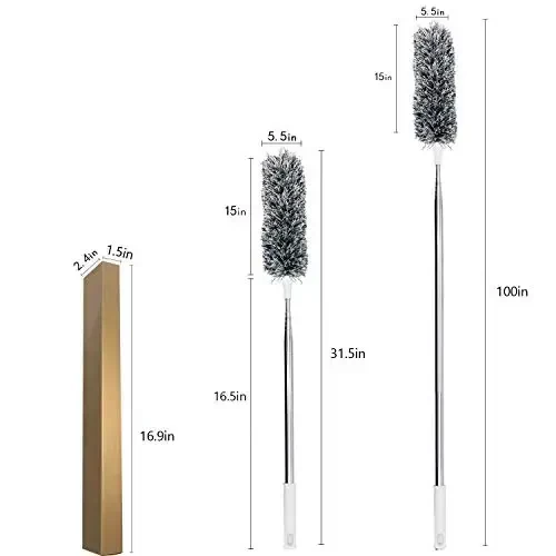 Lomida Microfiber Duster with Extension Pole(Stainless Steel), Extra Long 100 inches, with Bendable Head, Extendable Duster for Cleaning High Ceiling Fan, Interior Roof, Cobweb, Gap Dust Wet or Dry - 2