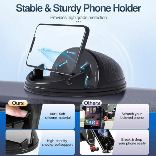 Loncaster 2 Pack Car Phone Holder Mount, [Gorizontal 360° Aylanadigan] Silikon Telefon O'rnatish, Avtomobil paneli uchun Qo'lsiz Mobil Telefon Ulagichi iPhone 16 15 14 13 12 Pro Max bilan mos keladi - 4