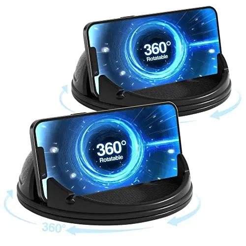 Loncaster 2 Pack Car Phone Holder Mount, [Horizontal 360° Rotatable] Silicone Phone Mount for Car Dashboard, Hands Free Cell Phone Holder Compatible with iPhone 16 15 14 13 12 Pro Max - 1