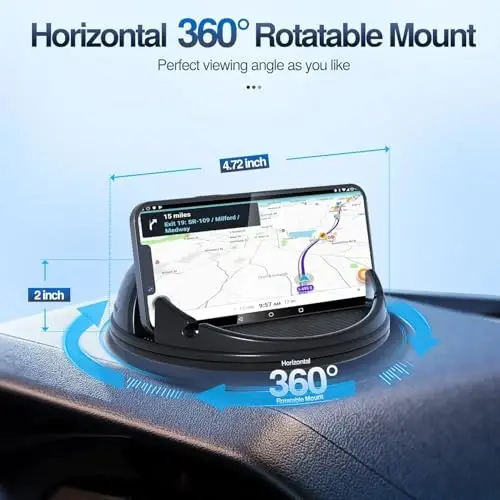 Loncaster 2 Pack Car Phone Holder Mount, [Horizontal 360° Rotatable] Silicone Phone Mount for Car Dashboard, Hands Free Cell Phone Holder Compatible with iPhone 16 15 14 13 12 Pro Max - 2