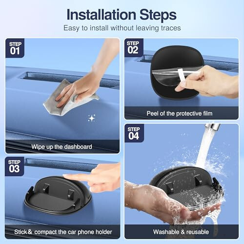 Loncaster Car Phone Holder, Car Phone Mount Silicone Car Pad Mat for Various Dashboards, Slip Free Desk Phone Stand Compatible with iPhone, Samsung, Android Smartphones, GPS Devices and More, Black - 6