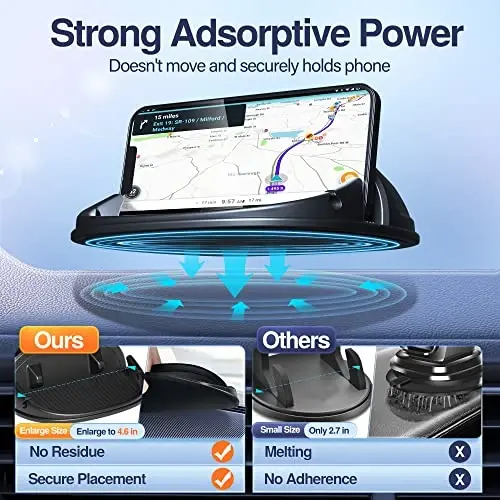 Loncaster Car Phone Holder, Car Phone Mount Silicone Car Pad Mat for Various Dashboards, Slip Free Desk Phone Stand Compatible with iPhone, Samsung, Android Smartphones, GPS Devices and More, Black - LONCASTER (1)