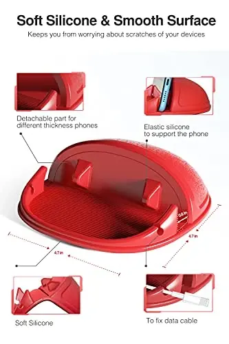 Loncaster Car Phone Holder, Car Phone Mount Silicone Car Pad Mat for Various Dashboards, Slip Free Desk Phone Stand Compatible with iPhone, Samsung, Android Smartphones, GPS Devices and More (Red) - 3