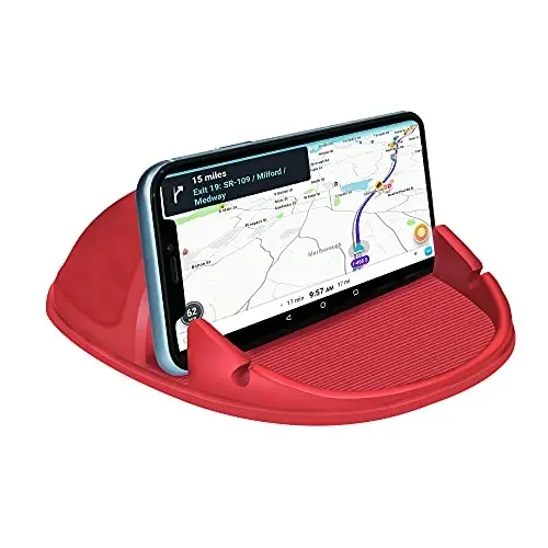 Loncaster Car Phone Holder, Car Phone Mount Silicone Car Pad Mat for Various Dashboards, Slip Free Desk Phone Stand Compatible with iPhone, Samsung, Android Smartphones, GPS Devices and More (Red) 