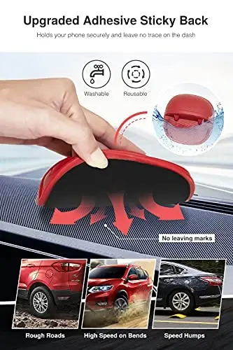 Loncaster Car Phone Holder, Car Phone Mount Silicone Car Pad Mat for Various Dashboards, Slip Free Desk Phone Stand Compatible with iPhone, Samsung, Android Smartphones, GPS Devices and More (Red) - 2