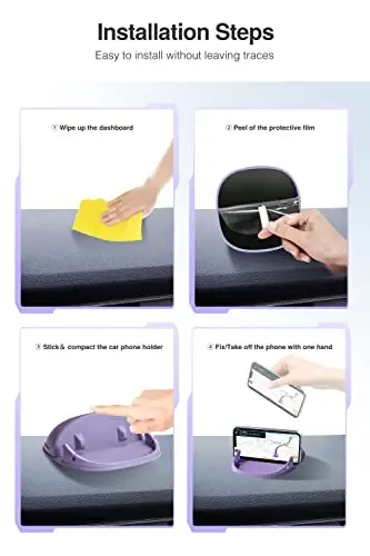 Loncaster Car Phone Holder, Car Phone Mount Silicone Car Pad Mat for Various Dashboards, Slip Free Desk Phone Stand Compatible with iPhone, Samsung, Android Smartphones, GPS Devices More (Purple) - 4