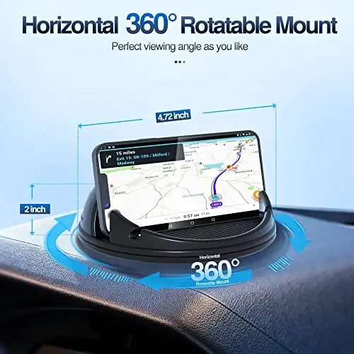 Loncaster Car Phone Holder Mount, [Horizontal 360° Rotatable] Silicone Phone Mount for Car Dashboard, Hands Free Cell Phone Holder Car Compatible with iPhone 16 15 14 13 12 Pro Max Samsung Phones - 2