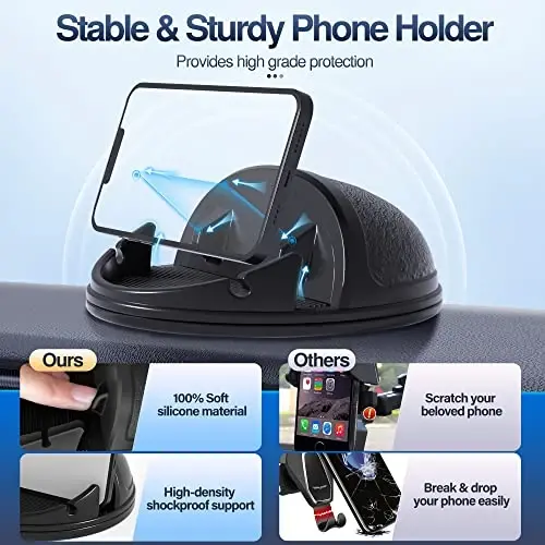 Loncaster Car Phone Holder Mount, [Horizontal 360° Rotatable] Silicone Phone Mount for Car Dashboard, Hands Free Cell Phone Holder Car Compatible with iPhone 16 15 14 13 12 Pro Max Samsung Phones - 4