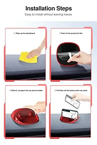 Loncaster Car Phone Holder, Car Phone Mount Silicone Car Pad Mat for Various Dashboards, Slip Free Desk Phone Stand Compatible with iPhone, Samsung, Android Smartphones, GPS Devices and More (Red) - 5