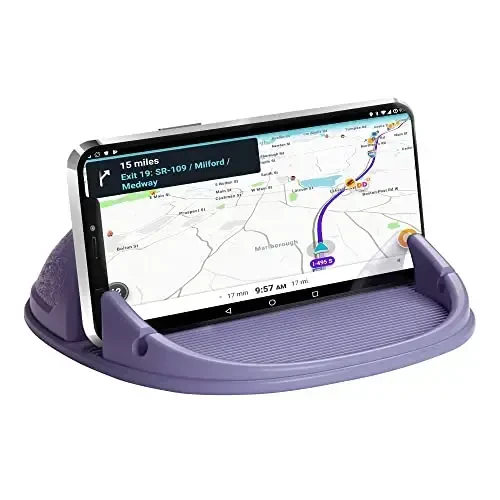 Loncaster Car Phone Holder, Car Phone Mount Silicone Car Pad Mat for Various Dashboards, Slip Free Desk Phone Stand Compatible with iPhone, Samsung, Android Smartphones, GPS Devices More (Purple) - 1
