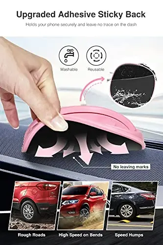 Loncaster Car Phone Holder, Car Phone Mount Silicone Car Pad Mat for Various Dashboards, Slip Free Phone Stand Compatible with iPhone, Samsung, Pink - LONCASTER (1)