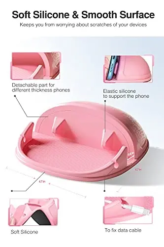 Loncaster Car Phone Holder, Turli xil asboblar paneli uchun avtomobil telefon o'rnatgichi silikon avtomobil yostig'i, iPhone, Samsung, pushti bilan mos keladigan sirpanmaydigan telefon stendi - 3