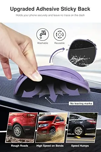 Loncaster Car Phone Holder, Turli xil panellar uchun avtomobil telefon ushlagichi, avtomobil telefon o'rnatish silikon avtomobil yostig'i, iPhone, Samsung, Android smartfonlari, GPS qurilmalari va boshqalar bilan mos keladigan sirpanmaydigan stol telefon stendi (binafsha) - 5