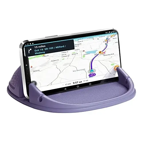 Loncaster Car Phone Holder, Turli xil panellar uchun avtomobil telefon ushlagichi, avtomobil telefon o'rnatish silikon avtomobil yostig'i, iPhone, Samsung, Android smartfonlari, GPS qurilmalari va boshqalar bilan mos keladigan sirpanmaydigan stol telefon stendi (binafsha) - 1