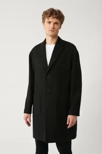 Long anthracite cashmere coat, single breasted, lined, comfort fit. - 1