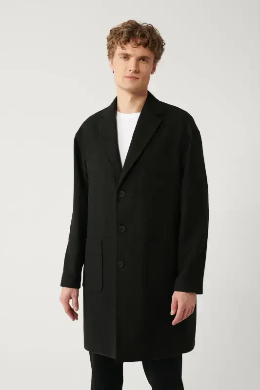 Long anthracite cashmere coat, single breasted, lined, comfort fit. - AVVA