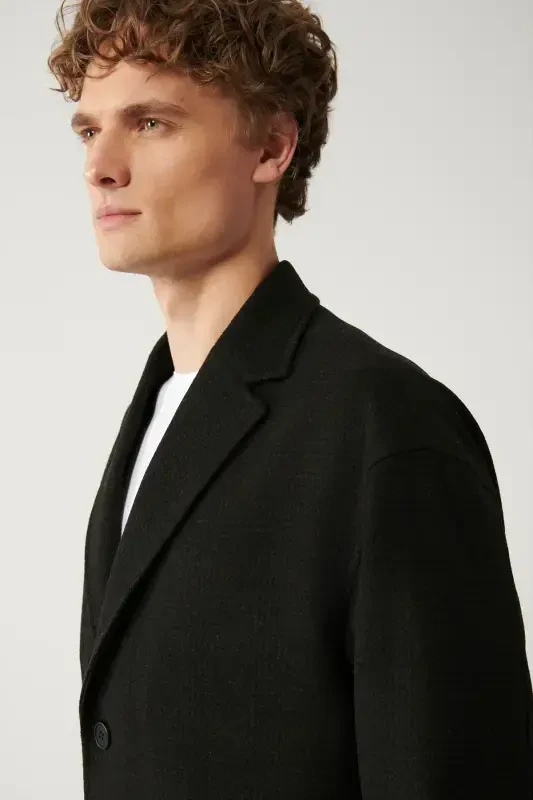 Long anthracite cashmere coat, single breasted, lined, comfort fit. - 2