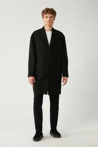 Long anthracite cashmere coat, single breasted, lined, comfort fit. - 4