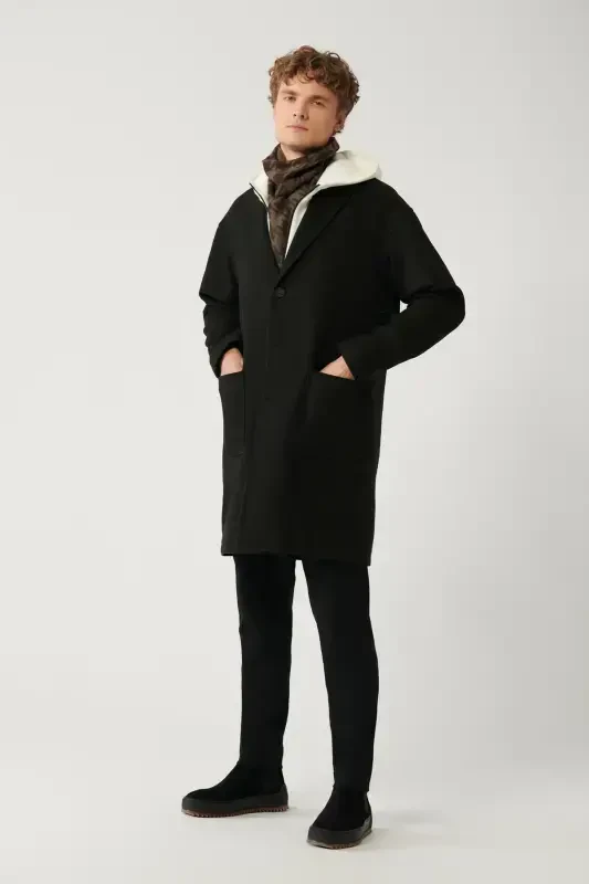 Long anthracite cashmere coat, single breasted, lined, comfort fit. - 5