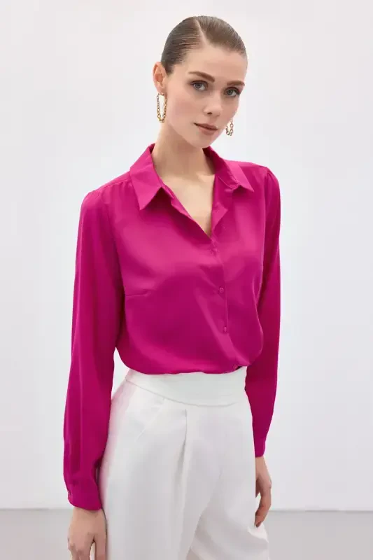 Long Back Shirt - Fuchsia - SATEEN
