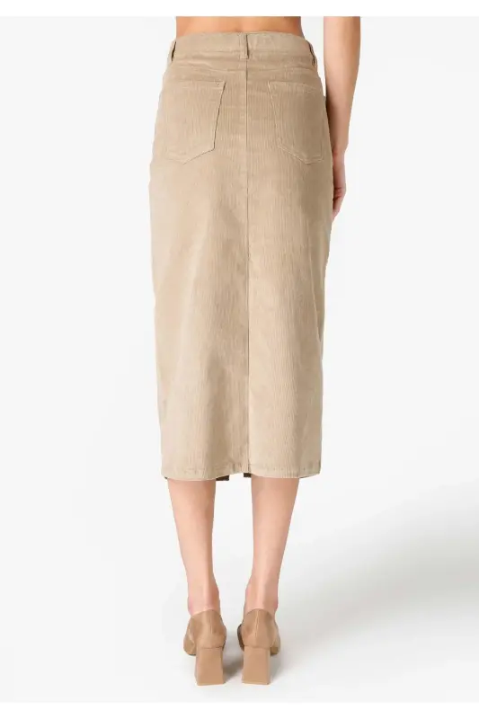 Long, beige, slit detail women's skirt - 2