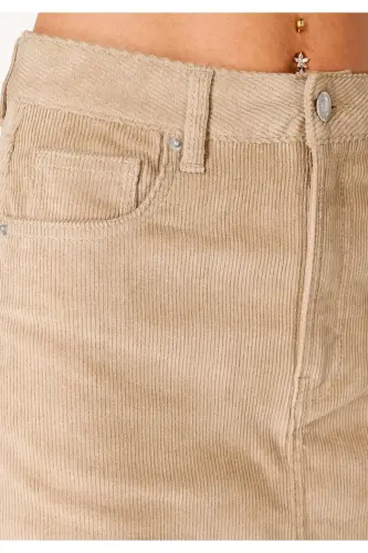 Long, beige, slit detail women's skirt - 5