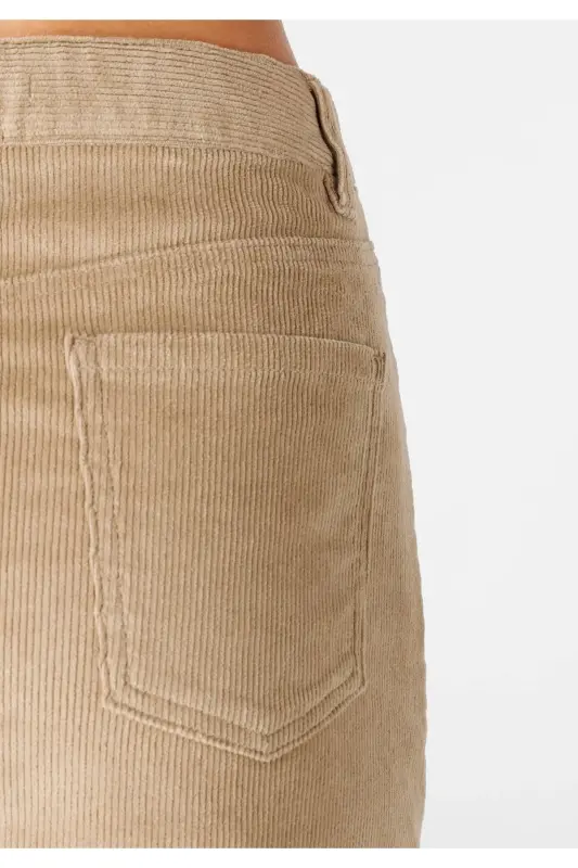 Long, beige, slit detail women's skirt - 6