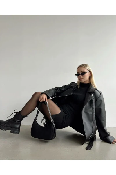 Long Belted Boyfriend Leather Jacket - Modazone (1)