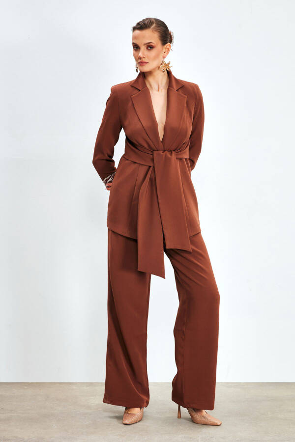 Long Belted Coat - COFFEE - 5